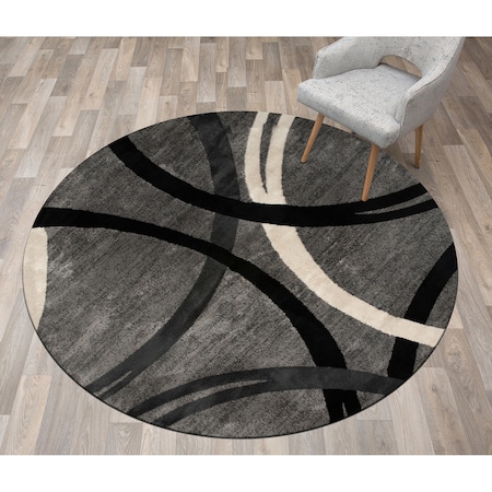 World Rug Gallery Modern Wavy Circles Design 6'6'' Round Gray 377GRAY6RND